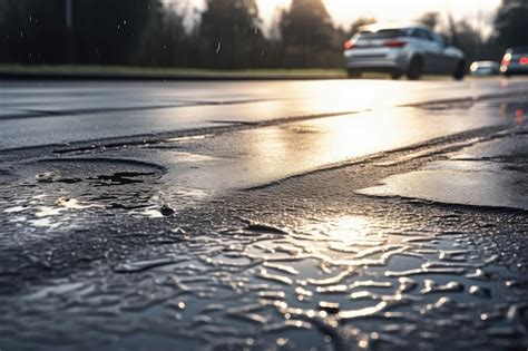 Asfalto Mojado Despu S De Una Fuerte Lluvia Con Gotitas De Agua