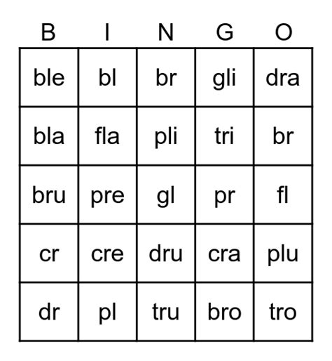 Sonidos Y Sílabas Bingo Card