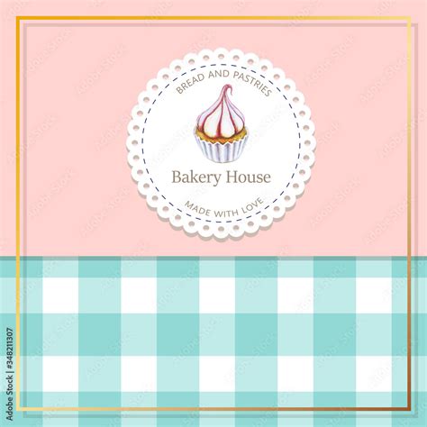 Bakery Pastry Shop Label Logo Flyer Template With Cupcake