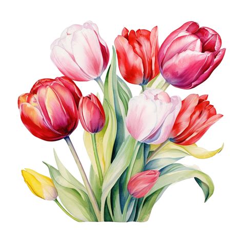 Tulip Flower Bouquet Watercolor Illustration Tulip Flower Bouquet