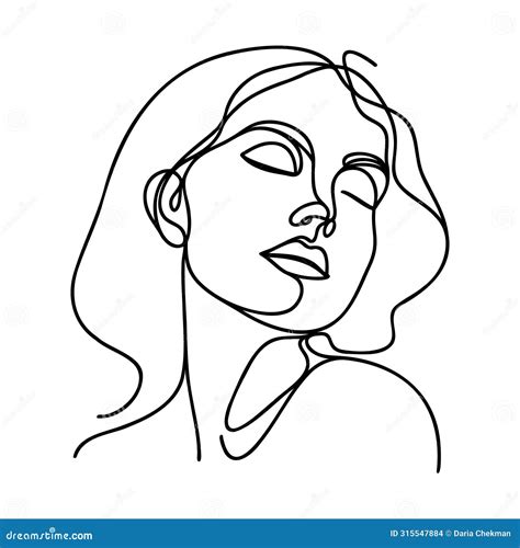 Woman Abstract Face One Line Drawing Hand Drawn Outline Illustration Continuous Line Stock