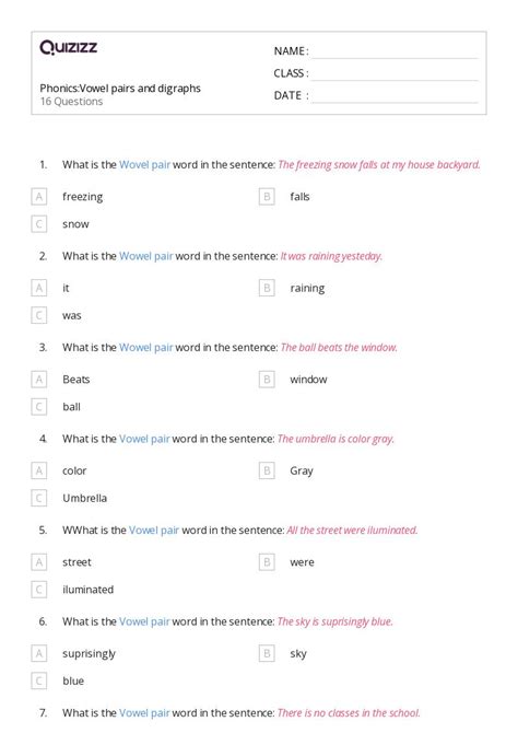 50 Vowel Digraphs Worksheets For 3rd Class On Quizizz Free And Printable