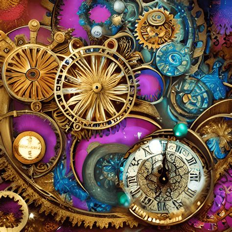 Beautiful Whimsical Art Nouveau Steampunk Gears Clocks And Cogs