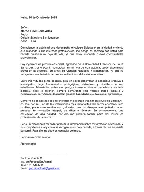 Carta De Presentación Autocandidatura Pdf