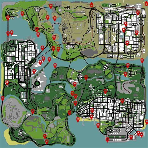 Position des 50 Huîtres de GTA San Andreas où les trouver sur la carte