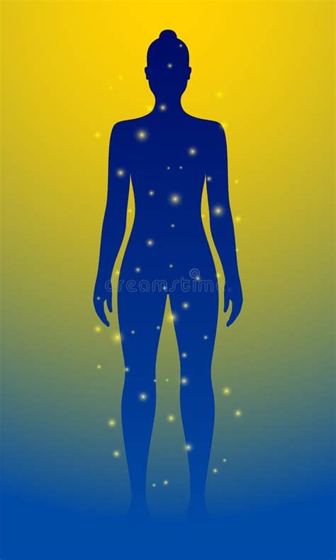 Abstract Vector Scene Of Naked Woman And Flying Light Dots On A Blue