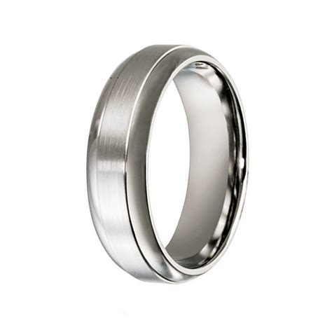 Rings Titanium Brushed Centre And Polished Sides Wedding Ring 7mm