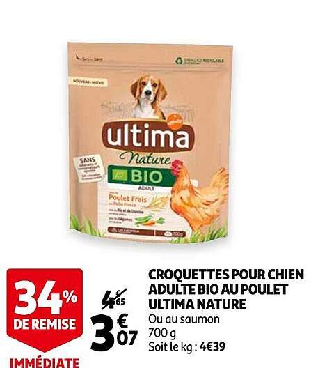 Promo Croquettes Pour Chien Adulte Bio Au Poulet Ultima Nature Chez