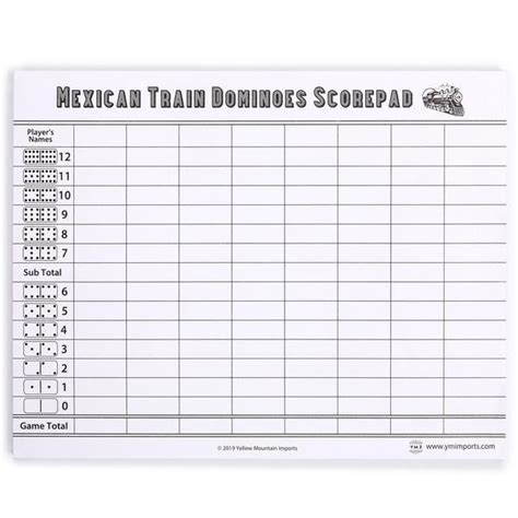 Mexican Train Dominoes Scorepad Sheets Mexican Train Dominoes