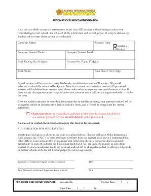 Fillable Online AUTOMATIC PAYMENT AUTHORIZATION Auto Pay Is Available