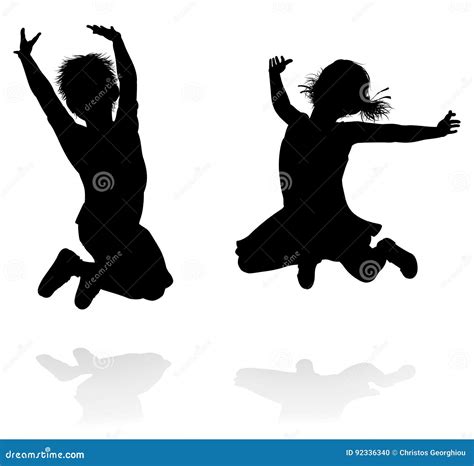 Happy Silhouette Kids Jumping Stock Vector Illustration Of Isolated