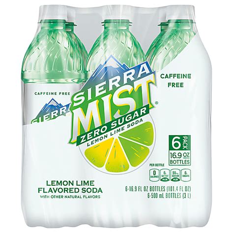 Sierra Mist 6 Pack Zero Sugar Lemon Lime Flavored Soda 6 Ea Beverages