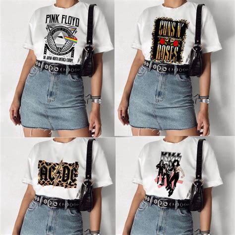 Blusa Camiseta Feminina Rock Banda Guns N Roses Bon Jovi Acdc Kiss