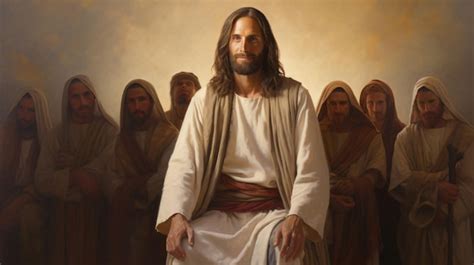 A painting of jesus in a white robe with the words jesus on it ...