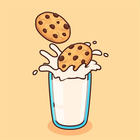 Premium Vector Cookies Dipped In Glass Of Milk Illustration