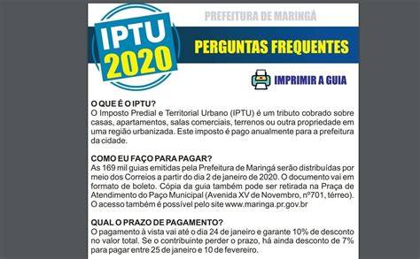 Iptu Maring Para Evitar Filas Carn S Est O Sendo Entregues Pelos