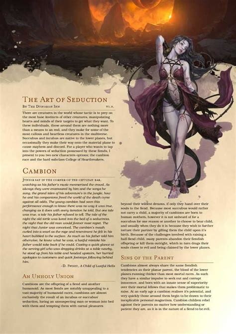 The Art of Seduction: A succubus-inspired bard subclass and cambion ...