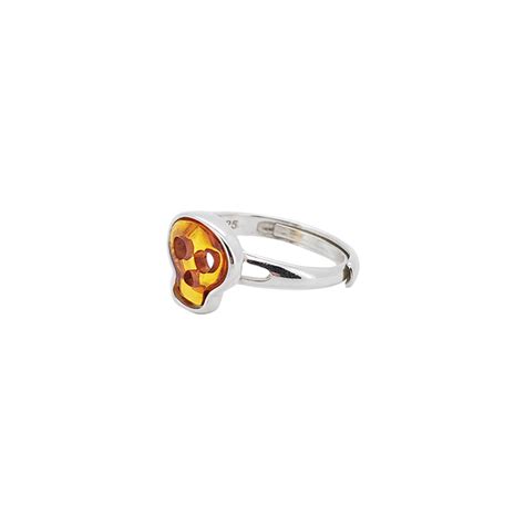 Cognac Amber Sterling Silver Skull Adjustable Ring Amberman