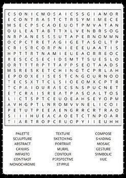 Art Vocabulary Word Search Puzzle No Prep Activity Worksheet Morning Work