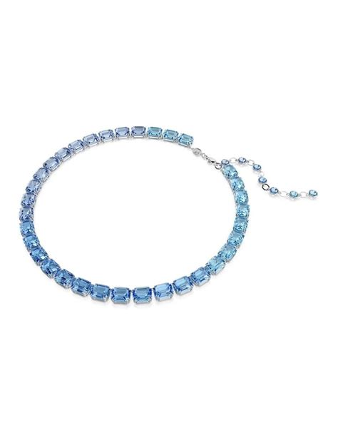 Swarovski Millenia Octagon Cut Rhodium Plated Necklace In Blue Myer