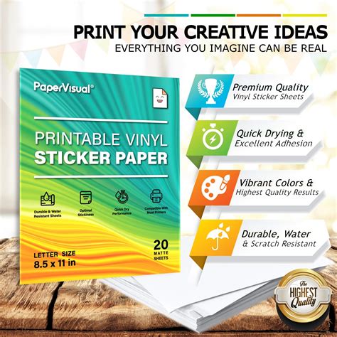 Papervisual Printable Permanent Vinyl Paper Sticker Sheets For