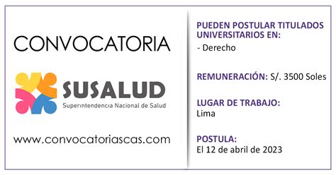 CONVOCATORIA SUSALUD CAS 1 Plaza Derecho Empleos Públicos 2023 Perú