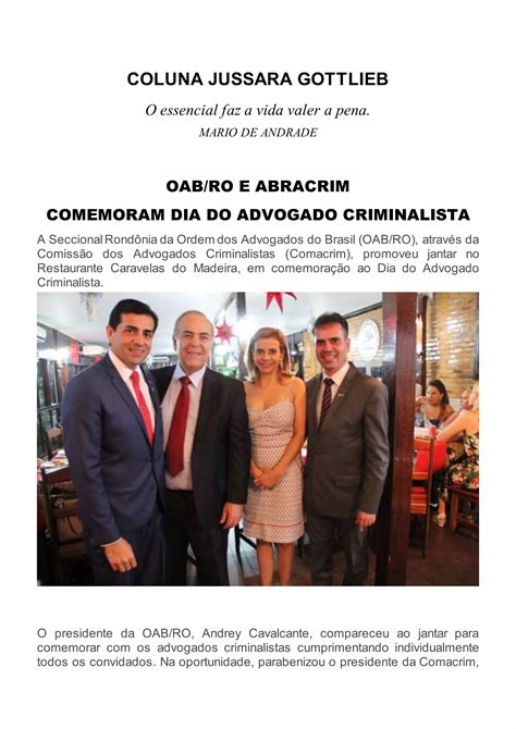 Coluna Da Jussara Gottlieb Oab Ro E Abracrim Comemoram Dia Do