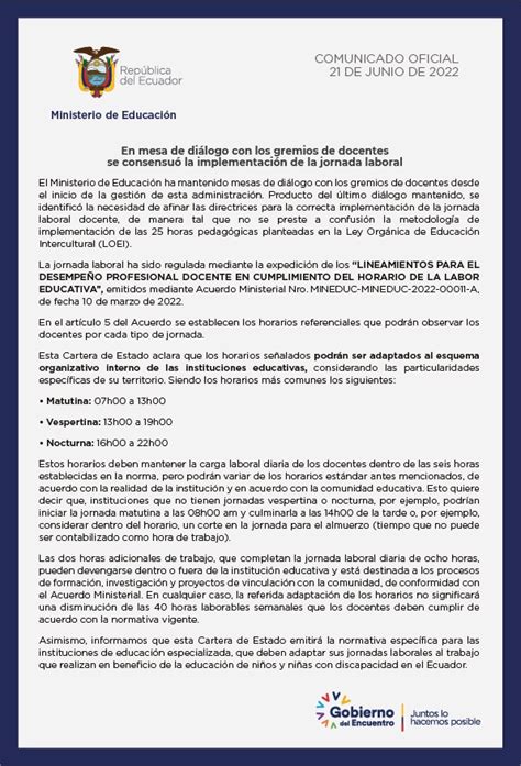 Ministerio De Educaci N Del Ecuador On Twitter Comunicado En Mesa