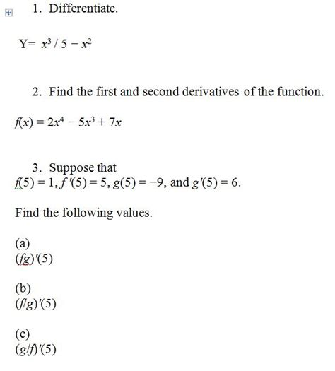 Solved 1 Differentiate Y X 3 5 X 2 2 Find The First And