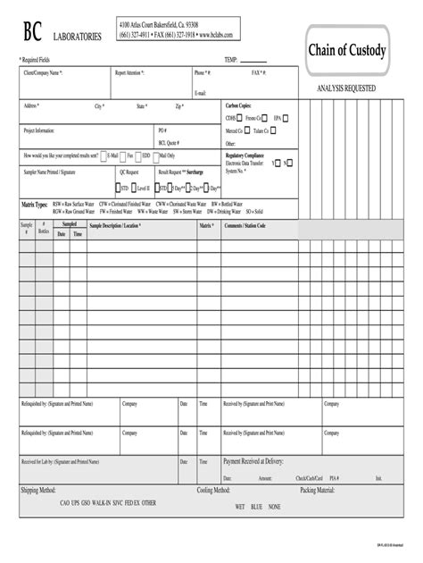 Printable Chain Of Custody Form Template