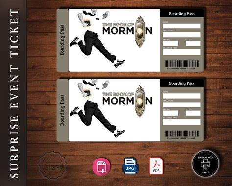 Printable The Book Of Mormon Broadway Surprise Ticket Etsy In