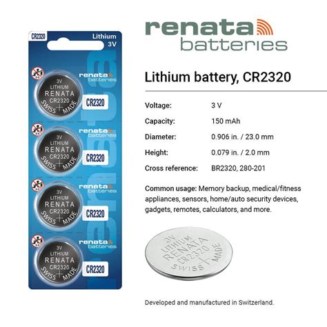 Renata CR2320 Battery 3V Lithium Coin Cell Tearstrip 60 OFF