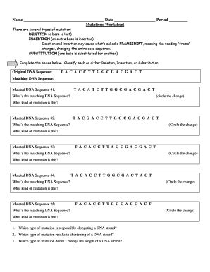 Mutations Worksheet Fill And Sign Printable Template Online