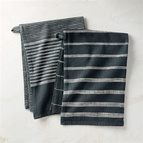 Cafe Organic Cotton Green Striped Dish Towels Set Of Reviews Cb