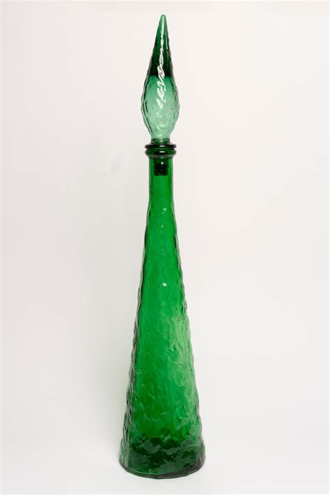 Mid Century Green Empoli Glass Decanter Bottle With Stopper Italy