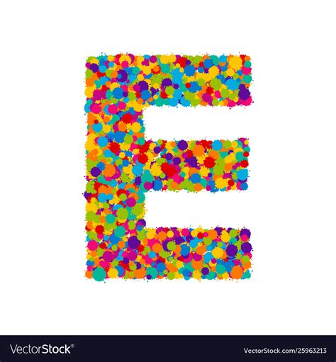 Colorful paint splashes font letter e Royalty Free Vector