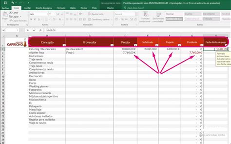 Plantilla De Excel Para Organizar Una Boda