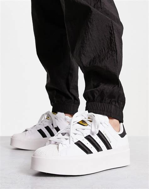 Adidas Originals Superstar Bonega Platform Trainers In White And Black