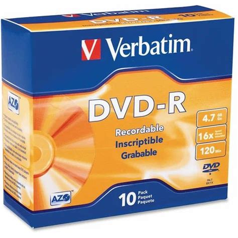 Verbatim 95099 Dvd R 4 7gb 16x Recordable Media Disc 10 Disc Slim