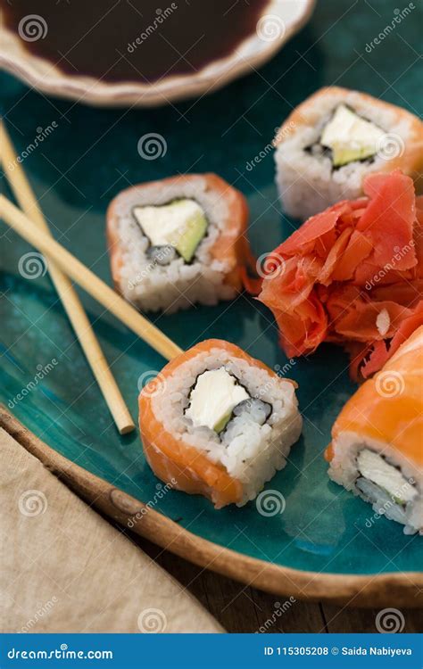 Sushi with soy sauce stock photo. Image of roll, asian - 115305208