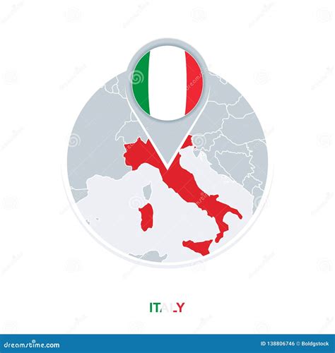 Italy Map And Flag Vector Map Icon With Highlighted Italy Stock Vector