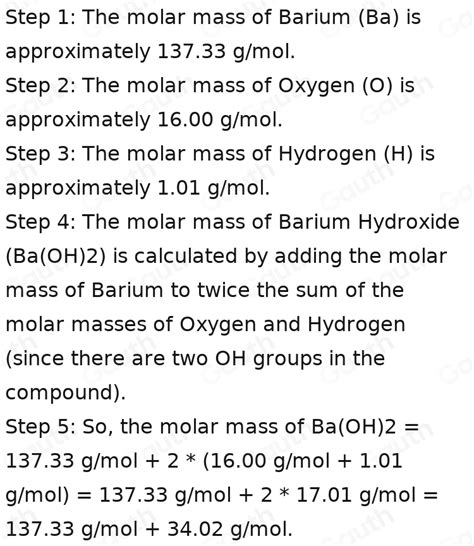 Solved What Is The Molar Mass Of Barium Hydroxide Baoh2 Chemistry