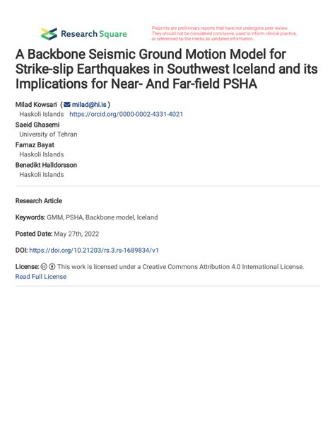 PDF A Backbone Seismic Ground Motion Model For Strike Slip