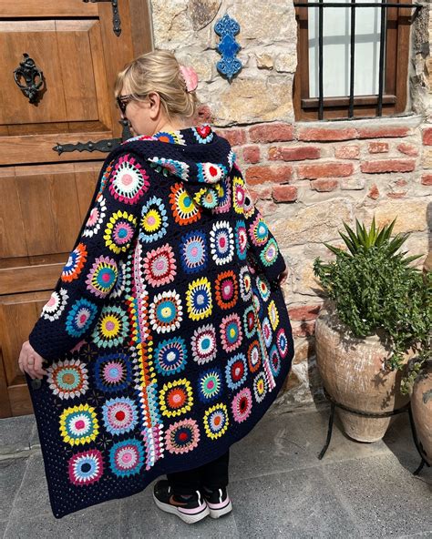 Granny Square Afghan Cardigan Patchwork Cadigan Boho Crochet Etsy