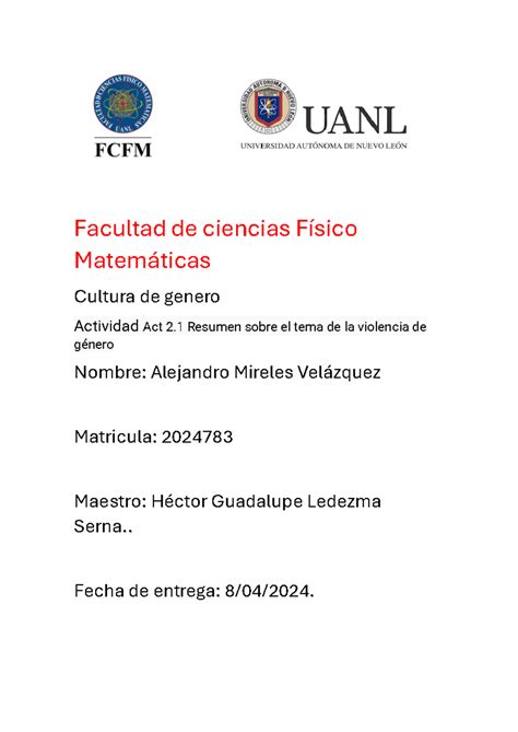 Act Cultura De Genero Facultad De Ciencias F Sico Matem Ticas