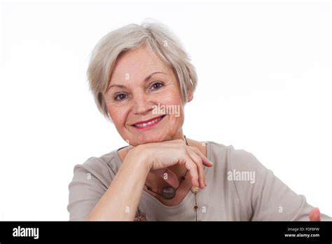 Senior Older Happy Women Smiling On Isolated White Background Stock