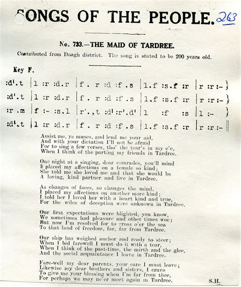 Songs of the People article of a tonic sol-fa notation and words to song titled, ‘No. 733 – The ...