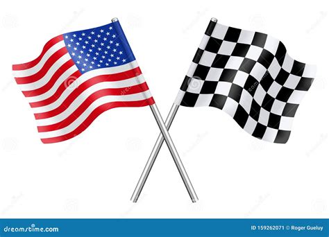 D Flags Of Usa And Checkered Isolated On White Background Stock