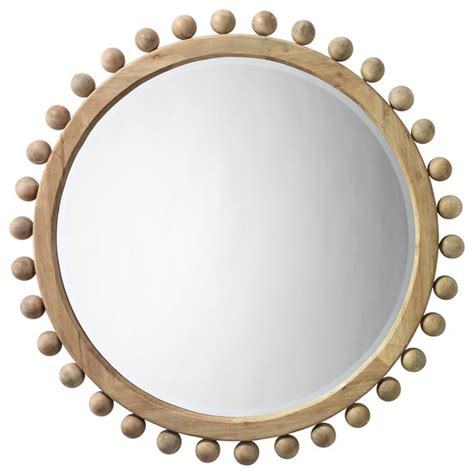 Eden Home Coastal Wood Mirror With Small Balls In Natural Finish