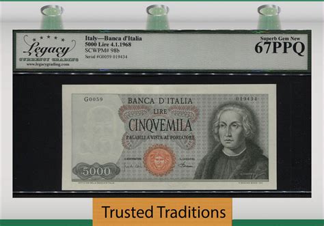 Welt Banknoten Lire Tt Pk B Italy C Columbus Mythical